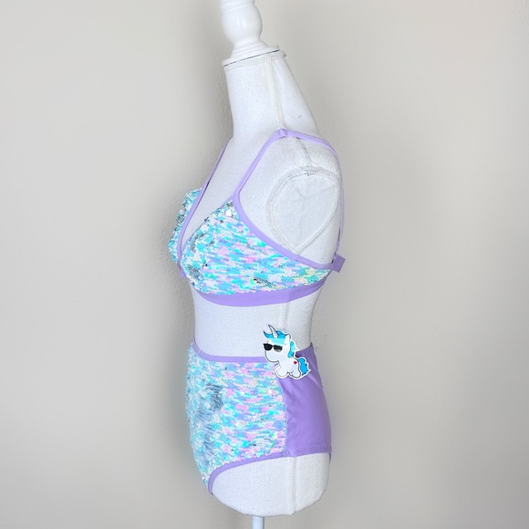 NWT iHeartRaves Purple Flip Sequin Pretty Pixie Triangle Top & Bottoms Rave Set - Picture 3 of 15